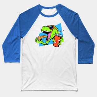 Dinosaur eating pizza Baseball T-Shirt